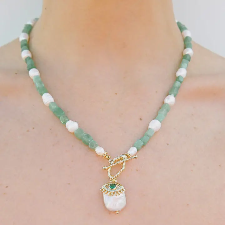 Quartz and Freshwater Fob Necklace