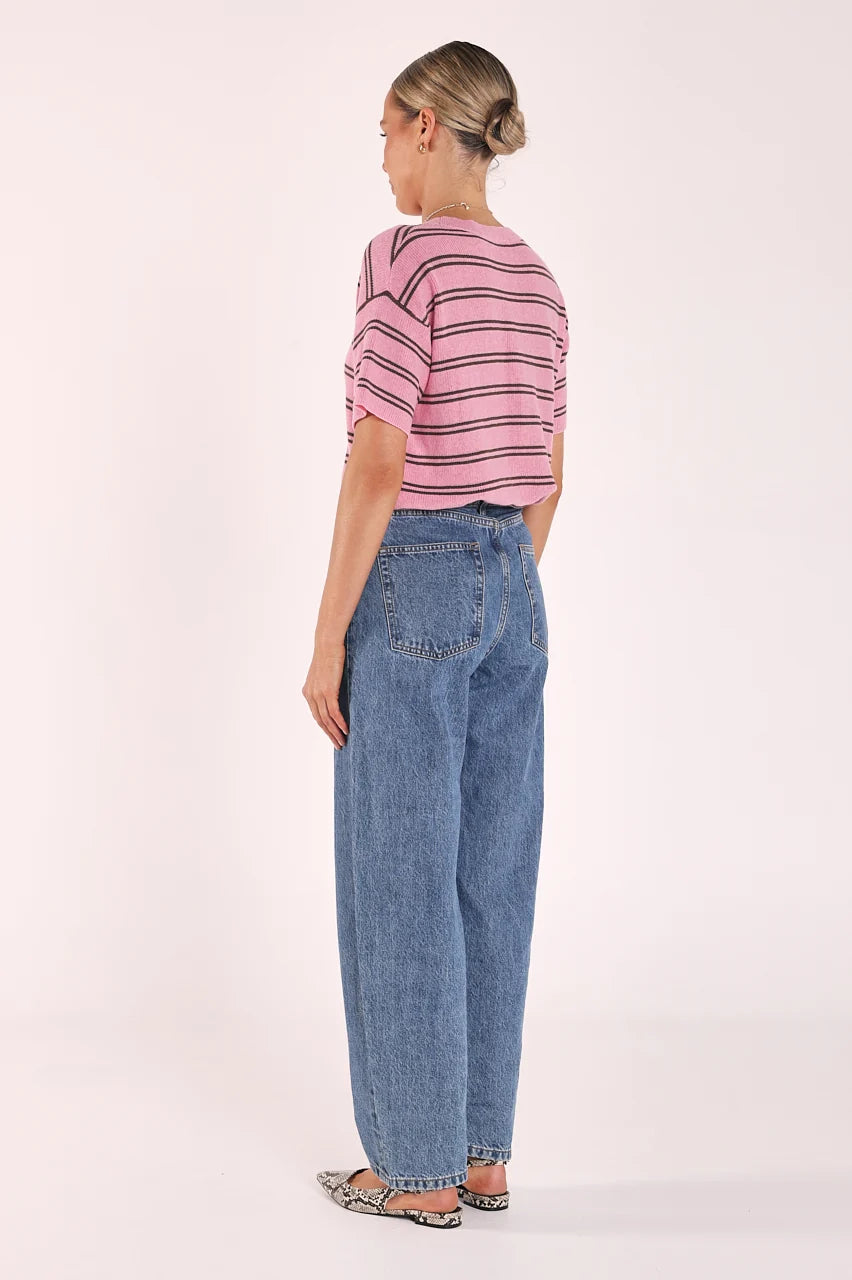 Jasper Knitted Tee Pink Olive Stripe