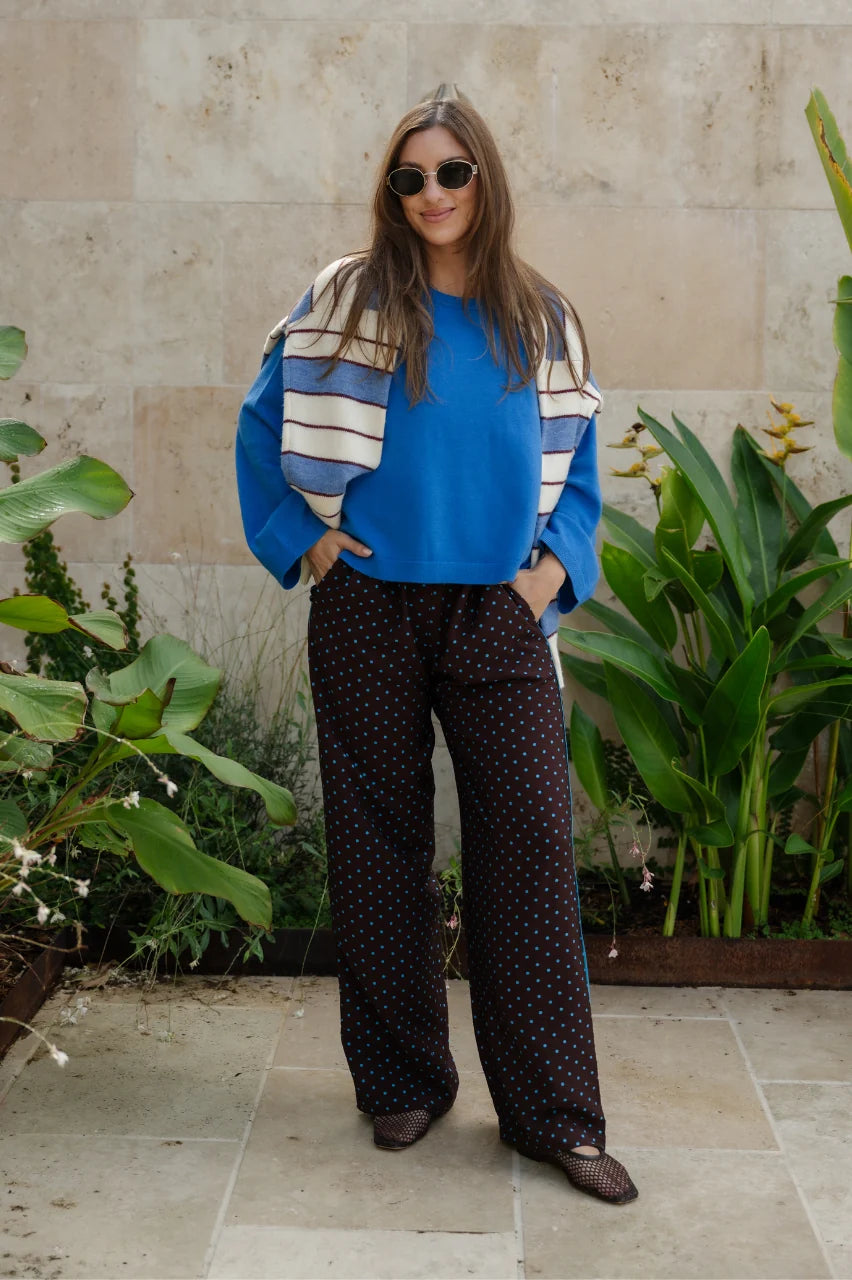 Harper Pant Chocolate Blue Spot